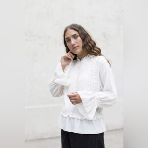 Ulla Johnson Nadia Cream Silk Ruffle Blouse Size: 6